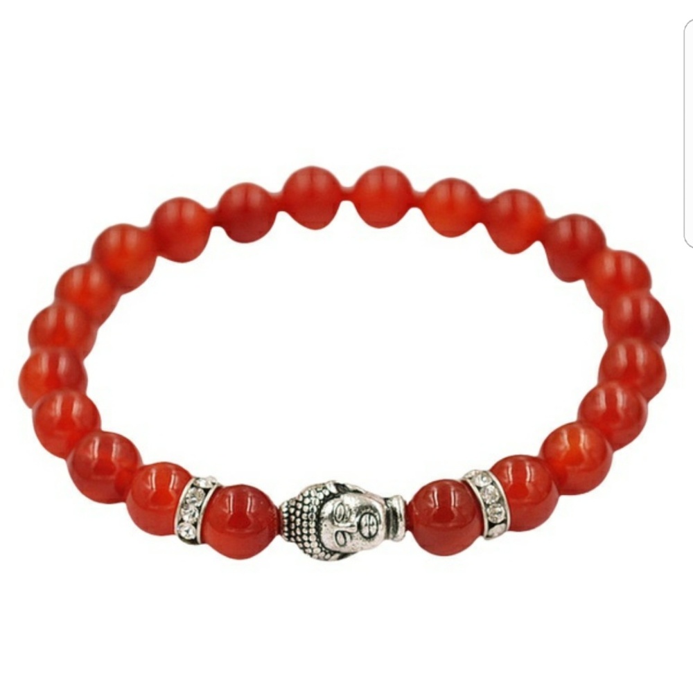 Women Men Retro Silver Buddha Elastic Beaded Brace